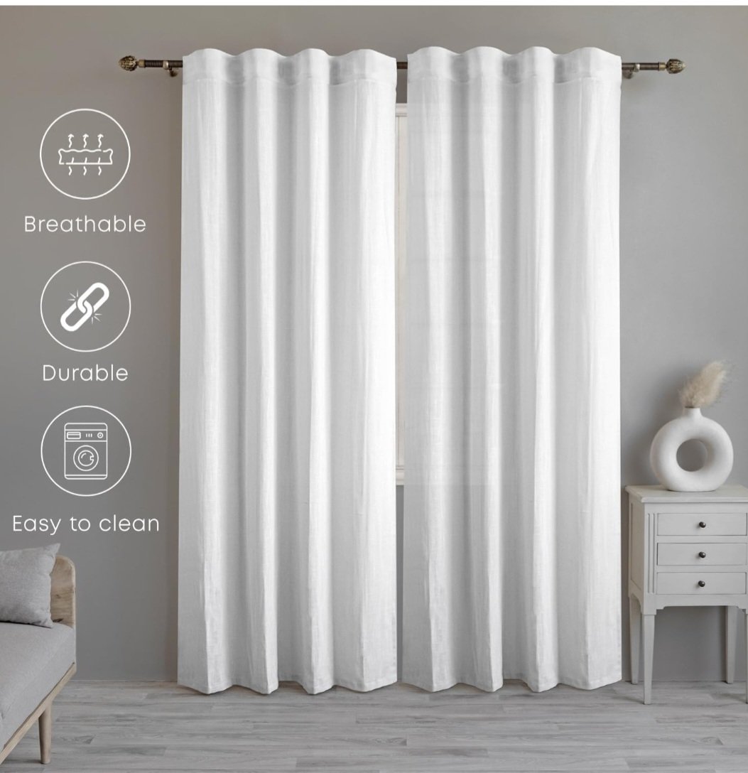 white cotton curtains set of 2,door curtains for home - Image 3